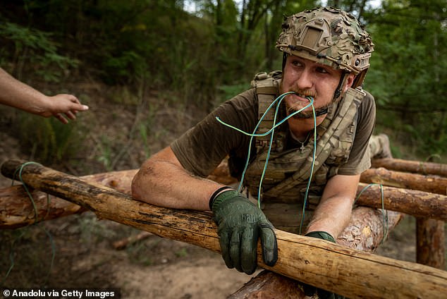 A soldier from the 80th Air Assault Brigade trains in the direction of Chasiv Yar, Ukraine, July 20.