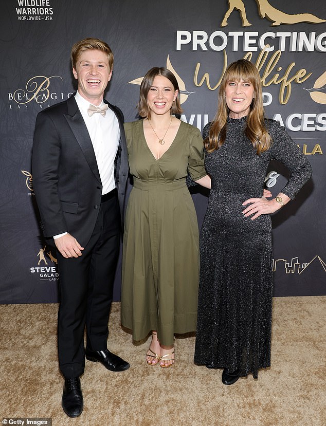 Robert said he enjoyed a close bond with his family following the loss of his famous father Steve Irwin. Pictured: Robert on the red carpet with his sister Bindi, 25, and mother Terri, 60, in May