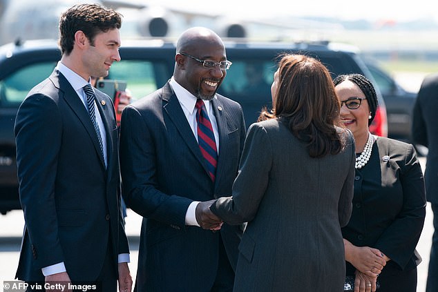 The state remains an electoral tie, as the Republican Party still holds the governor's mansion while Democrats now own both Senate seats thanks to victories by Jon Ossoff (pictured left) and Raphael Warnock (pictured center).