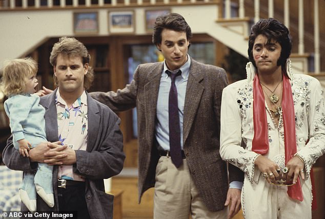 Coulier, Saget and Stamos starred on the hit sitcom Full House for eight seasons from 1987 to 1995; they appear in the first-season episode.