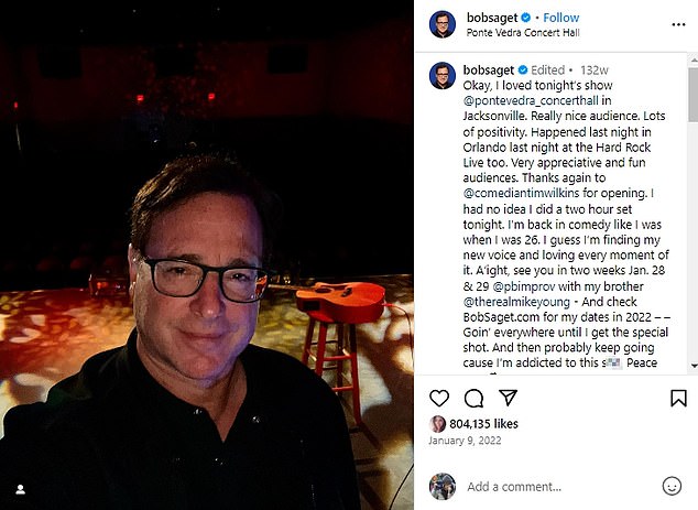 Saget took to his Instagram page and shared about his final stand-up show in Florida the night before his death and his love for his work in comedy.