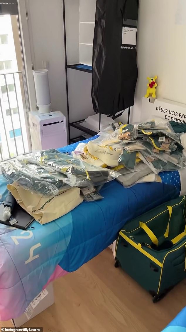 The sheer amount of merchandise each athlete received is astounding, and water polo star Tilly Kearns gave fans a glimpse of them in her Instagram video (pictured)