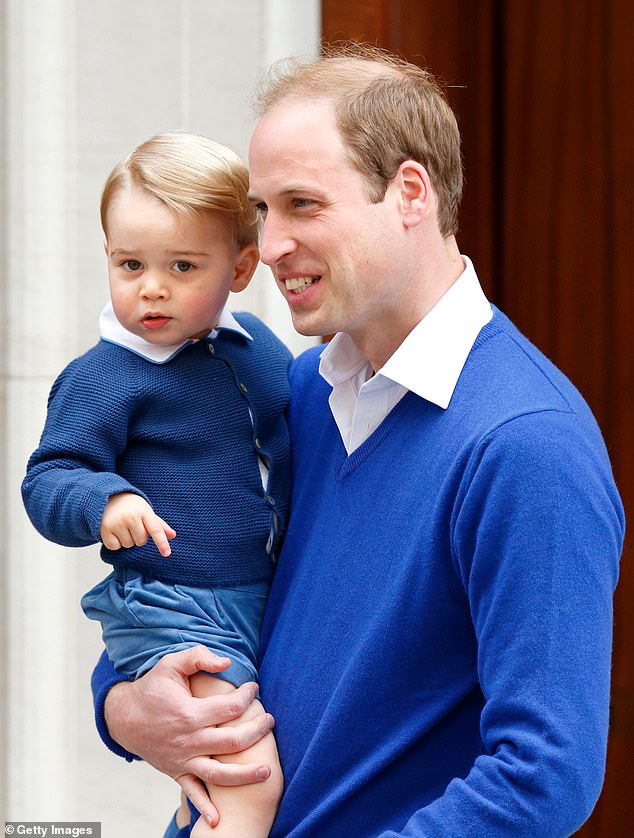 Prince William takes George to the Lindo Wing of St Mary's Hospital to visit Kate after Charlotte's birth in 2015