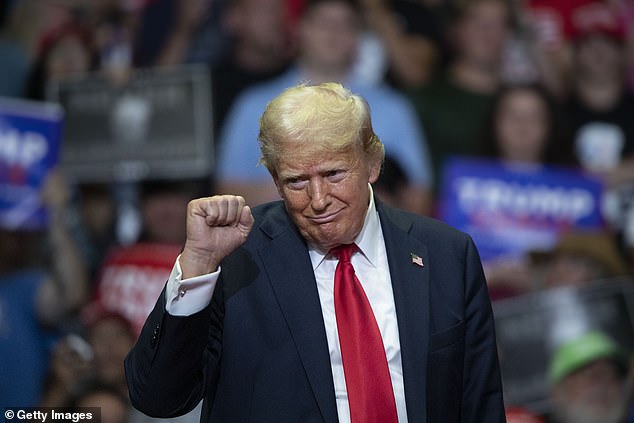 Trump holds his first public campaign rally with his running mate, vice presidential candidate U.S. Sen. JD Vance (R-Ohio) (not pictured), at Van Andel Arena in Michigan.