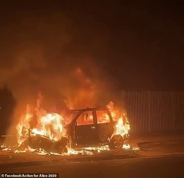 A stolen car is set on fire on an Alice Springs street after gangs of youths were seen roaming around under the influence of alcohol.