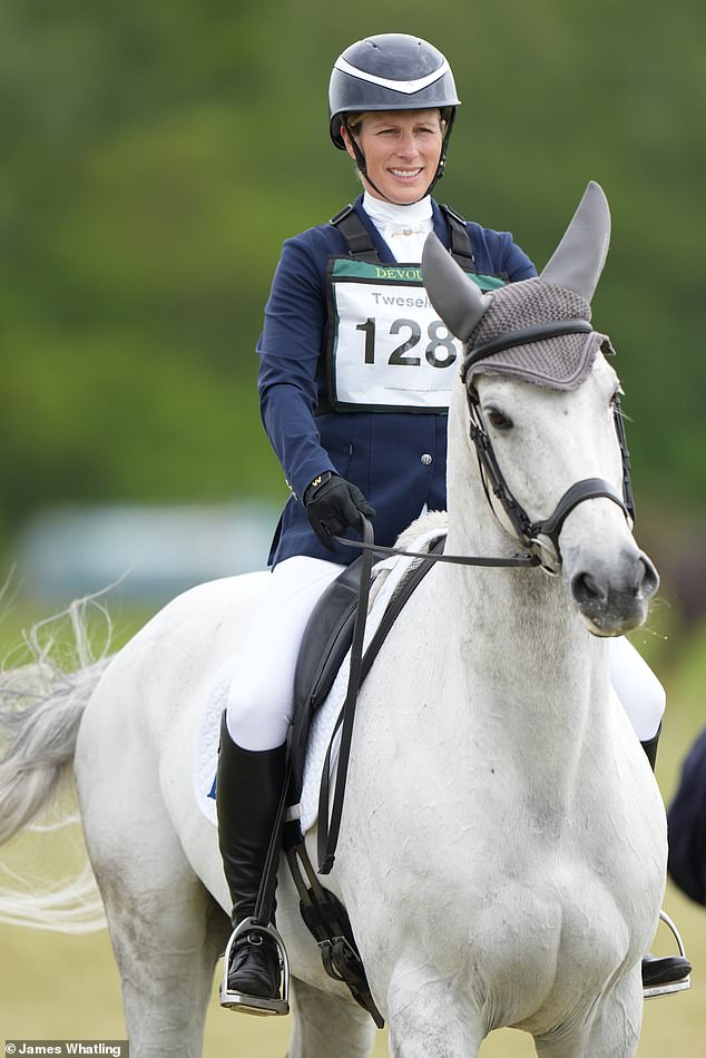 Zara, who is married to former rugby ace Mike Tindall, likely acquired her love of horses from her mother Princess Anne and grandmother Queen Elizabeth II (seen in Classicals Euro Star at Tweseldown Horse Trials, 2023)