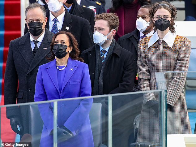 Doug, Kamala, Cole and Ella are seen at the 2021 inauguration when their stepmother became the first female vice president.