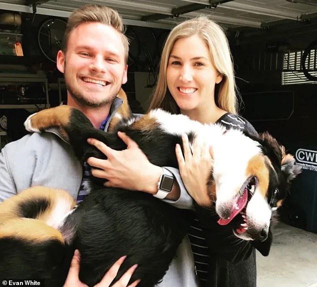 In the photo above, Evan White is pictured with his fiancée Katie Briggs and their dog Lola. The couple had started dating when Evan had cancer and got engaged when his condition stabilized. However, he passed away after four years of battling the disease.