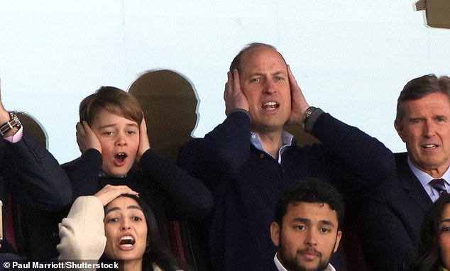 The father-son duo even have the same facial expressions, as detailed in this image from watching a match between Aston Villa and Nottingham Forest last March.