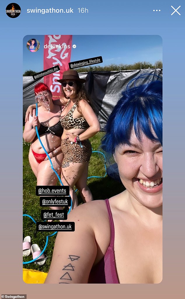 Three people pose for a selfie at this year's festival while enjoying the sunshine on Friday.