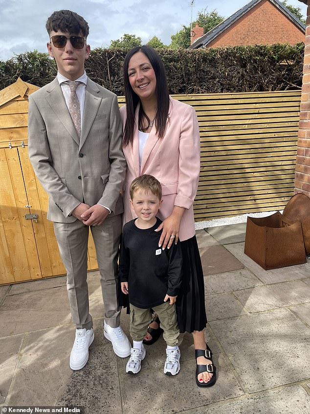 Lucas' mother, Laura Jameson, 38, was fully on board with the stunt, although she feared shocked onlookers would call the police (Pictured: Lucas with his mother Laura Jameson, 38, and three-year-old brother Roman)