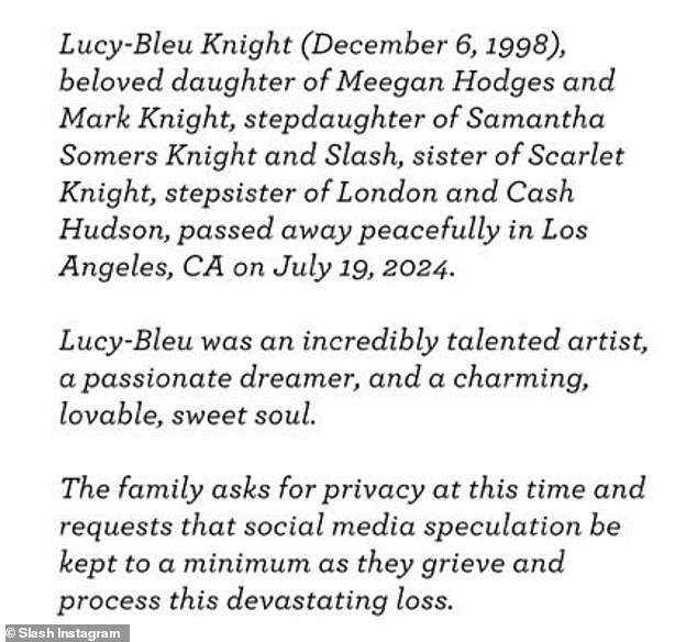 Slash said that Lucy-Bleu had 