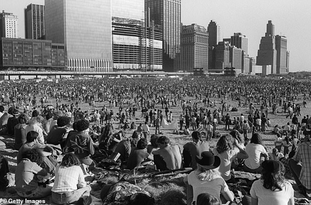 A black and white photograph taken on 23 September 1979 shows how the beach was used to organise a demonstration and concert against nuclear energy.