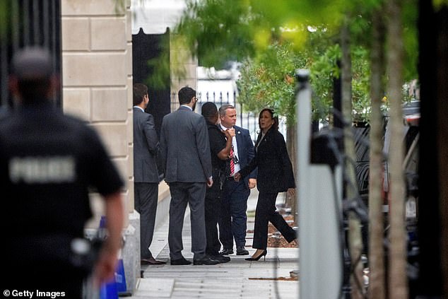 Vice President Kamala Harris arrives at the White House on Monday morning