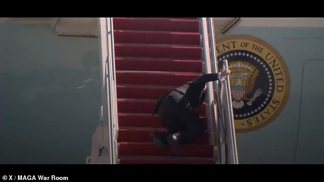 The ad from MAGA Inc, a super PAC supporting Trump, features a clip of President Joe Biden tripping on the stairs of Air Force One, while linking Harris to Biden's policies.