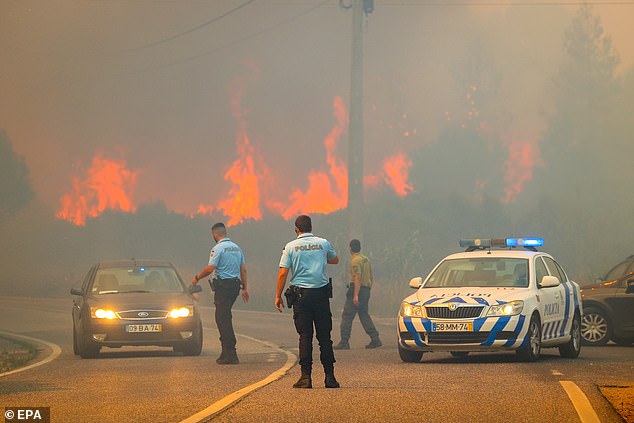 Police control traffic during a forest fire in Alcabideche, Cascais