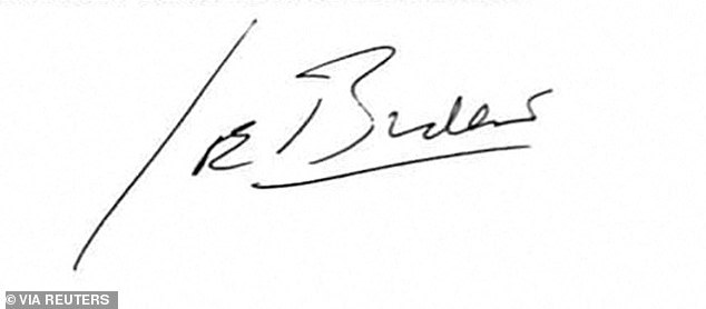 His signature on the letter shared on Sunday shows his name underlined, which some commentators say he has never written before in the past.