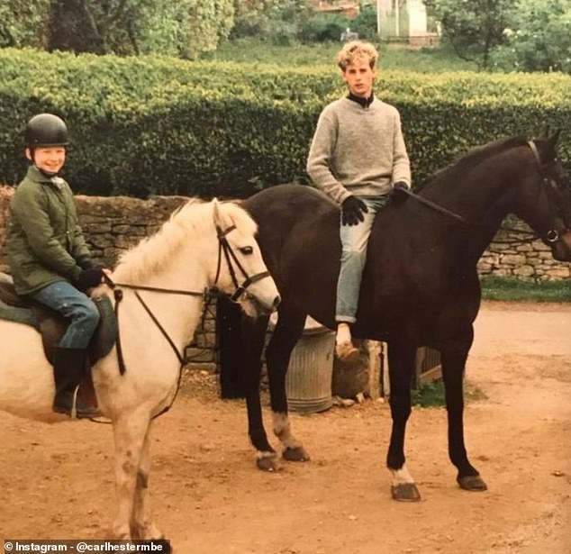 A young Carl pictured right; the equestrian star began life as a stable boy after moving from the tiny Channel Island of Sark to pursue his passion.