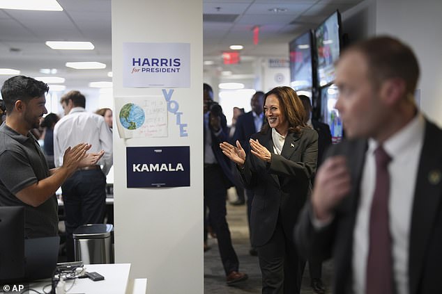 Vice President Kamala Harris visits what had been the Biden-Harris campaign headquarters in Wilmington, Delaware, on Monday