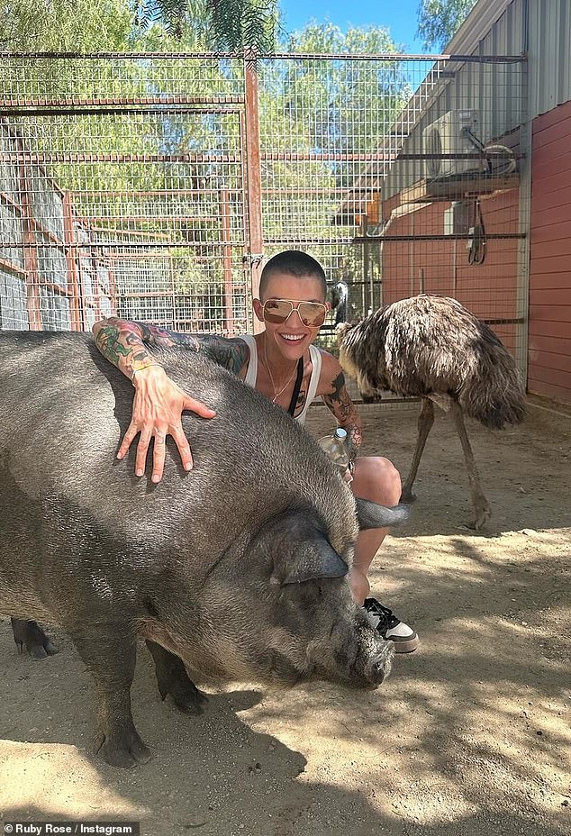 Ruby shared photos of herself visiting The Gentle Barn animal sanctuary in California