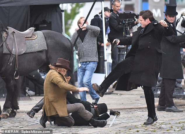 The Grantchester star had several fight scenes during the day.