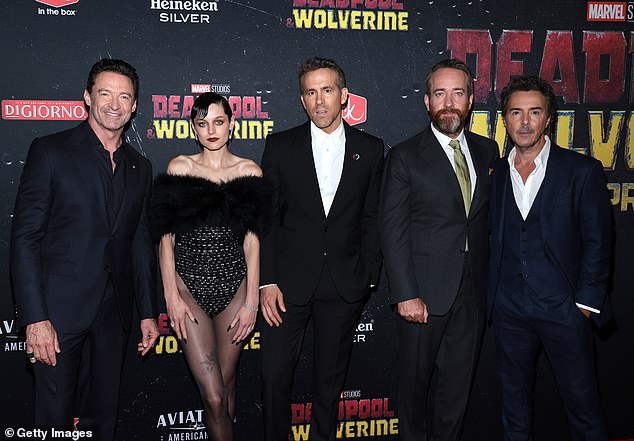 Emma pictured with Hugh Jackman, Ryan Reynolds, Matthew Macfadyen and Shawn Levy