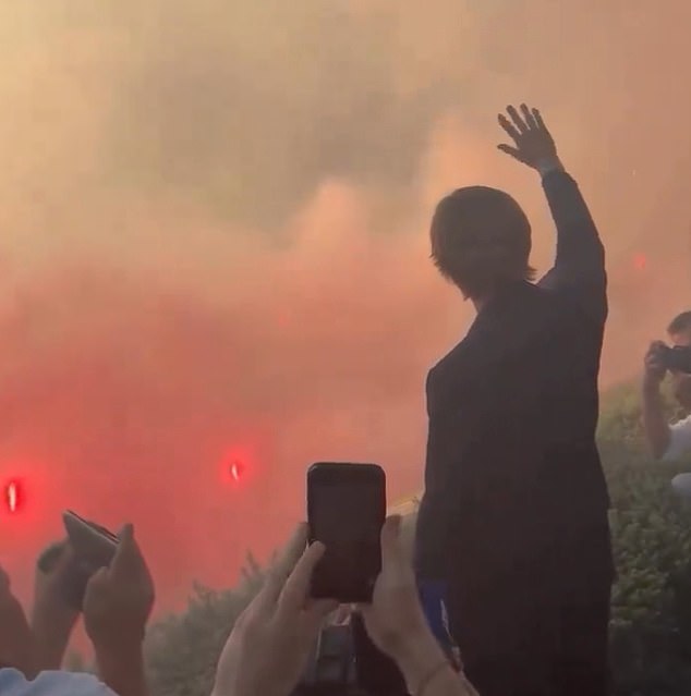 Fans threw flares and smoke covered the supporters who had come to see the Croatian legend.