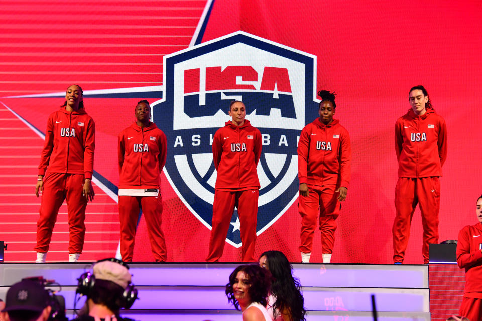 Team USA performs before Saturday's WNBA All-Star Game. (Barry Gossage/NBAE via Getty Images)