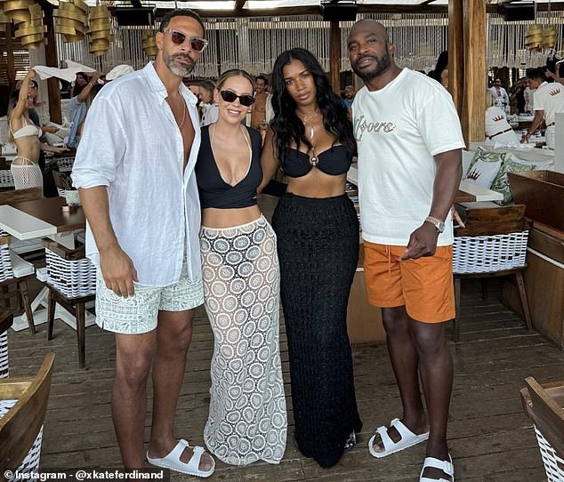 The couple met up in Mykonos with Dean and Daniella Forbes and the foursome embraced each other with Rio and Dean sporting matching white sandals.