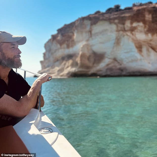 A candid snap of her husband Hamish, 42, looking out over the crystal-clear water from a boat was also shown. Pictured: Hamish Blake