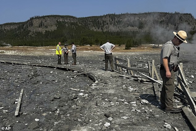 Vlada March, from California, was visiting the park with her mother and filmed the event, showing dozens of visitors moving quickly from a boardwalk just inches from the hot spring, which was destroyed.