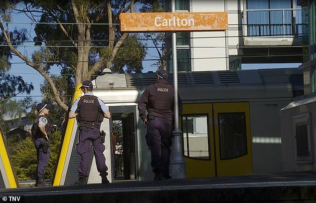 The pram, carrying two-year-old twin girls, slid onto the train tracks at Carlton railway station in Sydney's south on Sunday.