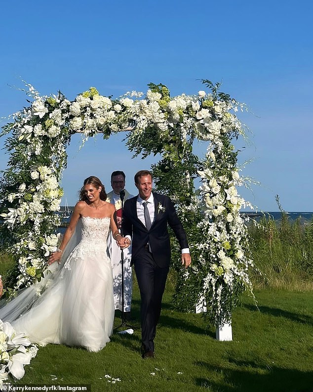 The couple married under a chuppah, or elaborate canopy, that was covered with white roses and branches from Norway, where Tellef's family is from.