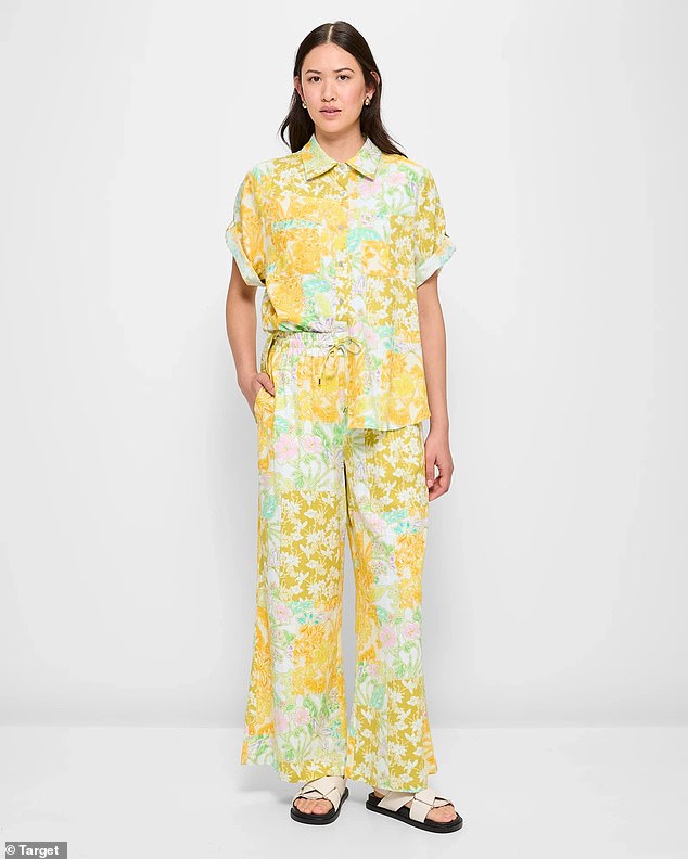 Target's linen-blend printed wide-leg pants and shirt are $90 and are an easy, budget-friendly summer look.