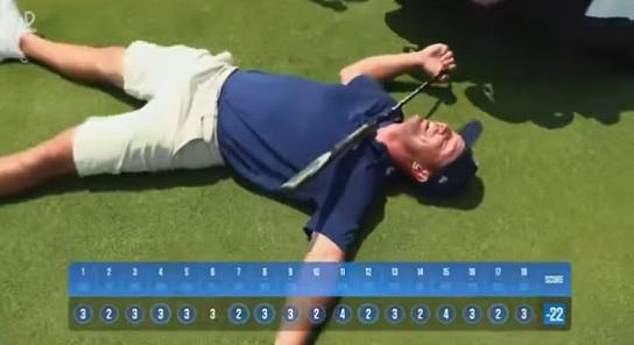 Dechambeau was so excited about the finish that he fell onto the green with a final score of -22