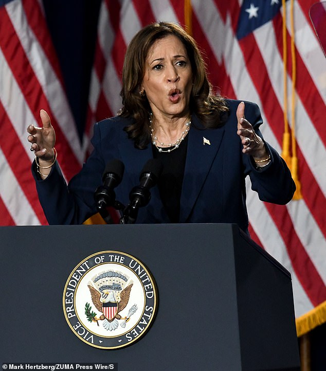 Vice President Kamala Harris speaks at her campaign rally at West Allis, Central High School in Wisconsin yesterday