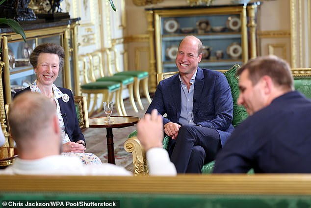 William and Anne share a laugh as they take part in Mike Tindall's podcast, The Good, The Bad and the Rugby at Windsor Castle, September 2023