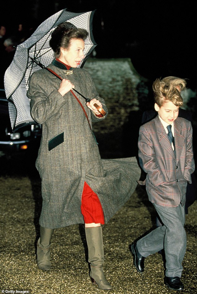 Young Prince William and his aunt Princess Anne attend the Royal Christmas Service at St Mary Magdalene Church, Sandringham, in 1990.