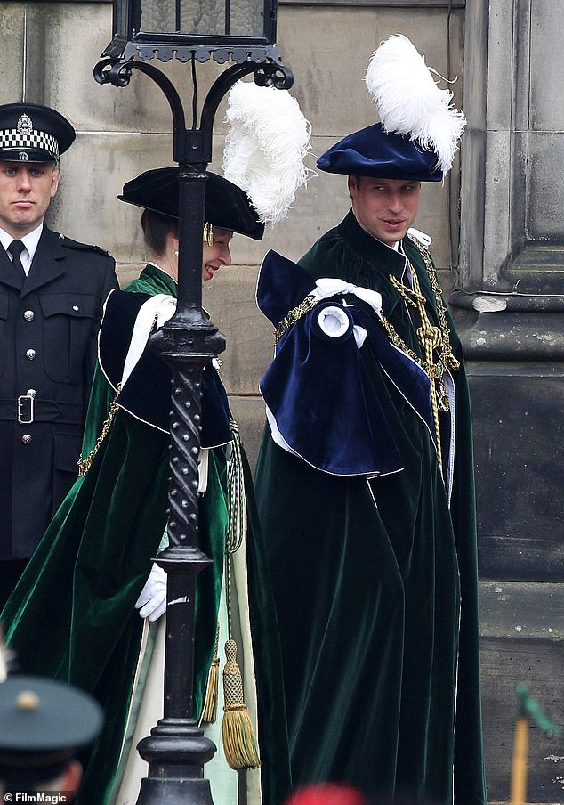 Prince William and Princess Anne enjoy a heart-to-heart as they leave the thistle ceremony in Edinburgh in 2012