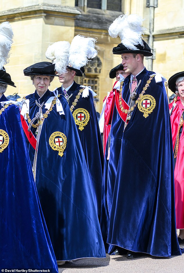 Prince William chats with his aunt as they arrive for the Most Noble Order of the Garter service at St George's Chapel, Windsor Castle, in June.