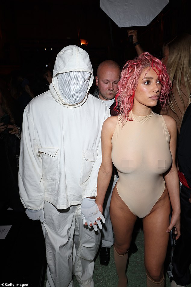 She wore this daring nude bodysuit while hanging out with Kanye in Paris in June.