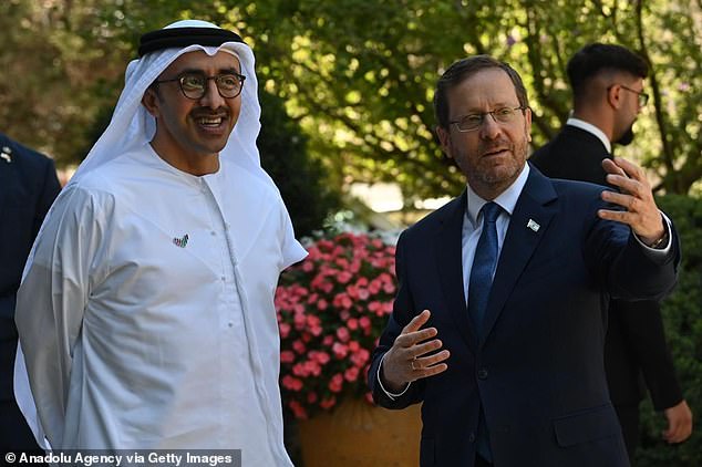 Israeli officials told Axios that Emirati Foreign Minister Abdullah Bin Zayed (pictured in September with Israeli President Isaac Herzog) hosted the meeting.