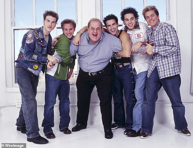 From Backstreet Boys to NSYNC to O-Town, Pearlman helped form some of the biggest boy bands of the 1990s (pictured: Lou Pearlman poses with boy band O-Town, Jacob Underwood, Ashley Parker Angel, Erik Estrada, Trevor Penick and Dan Miller in New York, 2001)