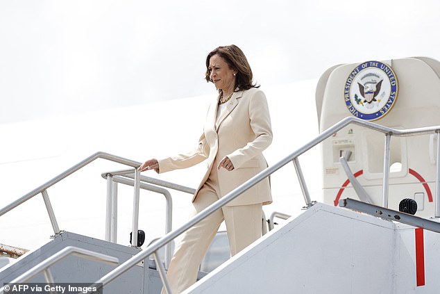 Vice President Harris steps off Air Force Two upon arrival in Indianapolis on July 24