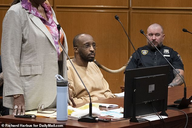 Surveillance footage allegedly shows Stokes (pictured in court Wednesday) walking alongside the driver's side window of the Jeep before reversing, shooting his victim and fleeing the scene.