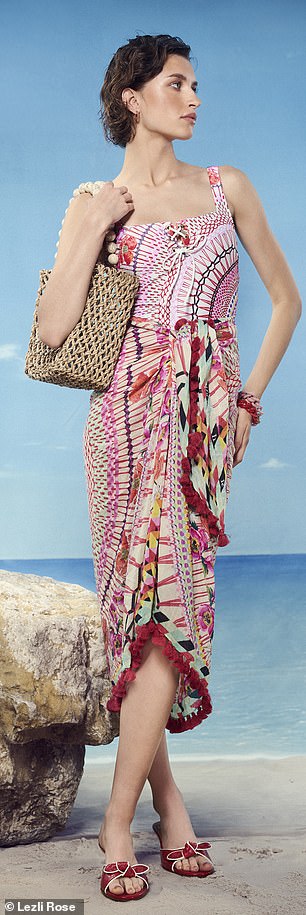 Swimsuit, £325, and sarong, £195, heidiklein.com; shoes, £200, bobbies.com; bag, £275, and jewellery, stone-and-mason.com