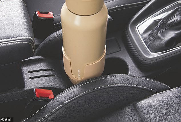 Aldi's silicone cup holder adapter ($4.99) means you can now fit larger bottles into annoyingly small car cup holders with ease