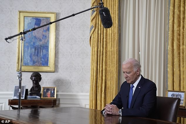 President Joe Biden pauses before addressing the nation from the Oval Office