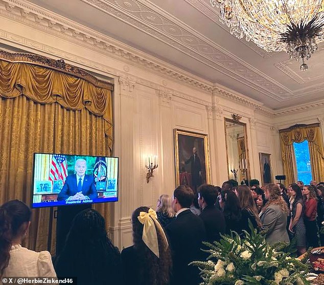 White House staff watched the speech from the State Floor of the White House.