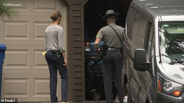 Kosuda-Bigazzi was arrested in February 2018 in connection with the death of her husband, a professor of laboratory sciences and pathology at UConn Health. Pictured: Police at their Burlington home